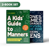 Kids Guide to Manners Ages 7-14 + Phones Games and Grades Survival Guide For: 2-Book Set main cover and printed book set view, image 1, bundle ISBN 9798900665184