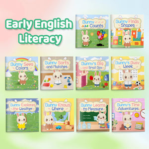 Early English Literacy Bunny 10-Book Set for Kids, Preschool Picture Book Collection for Colors, Counting, Shapes, Matching, Weather, Time, and Everyday Learning