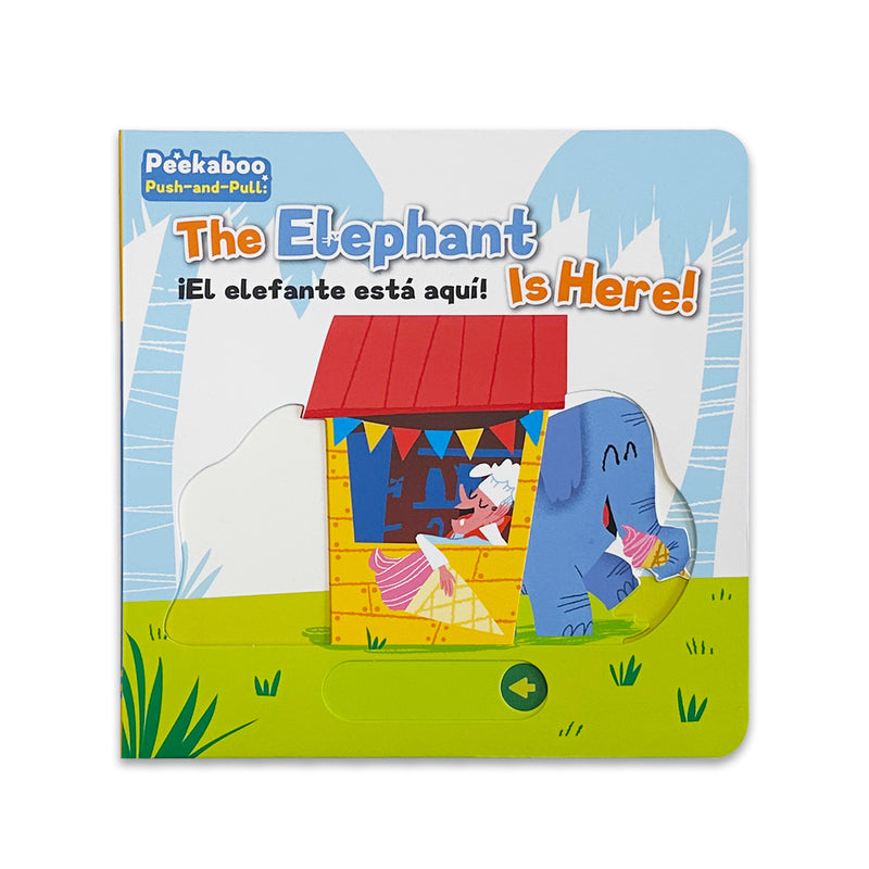 The Elephant Is Here peekaboo board book cover