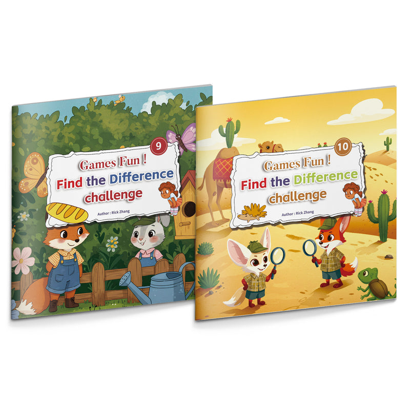 Fun Difference Challenge Book for Kids + Find the Difference Puzzle Book for Kids: 2-Book Set main cover and printed book set view, image 1, bundle ISBN 9798904661601