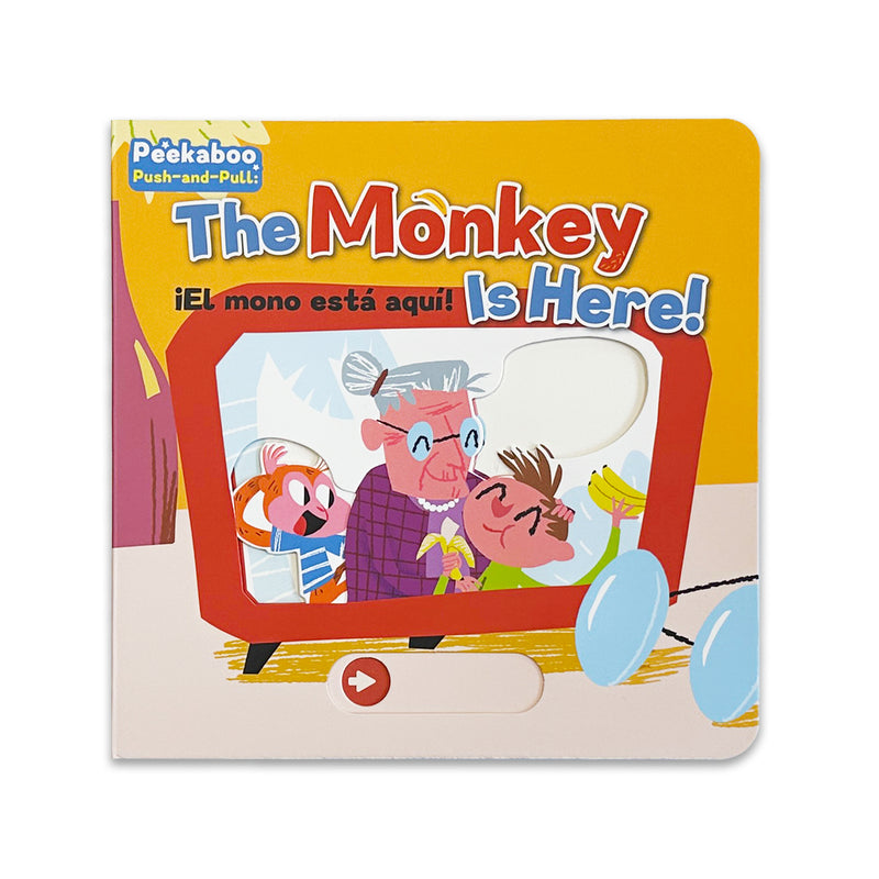 The Monkey Is Here peekaboo board book cover