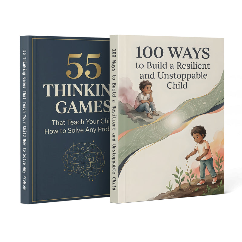 100 Ways to Build a Resilient Child + 55 Thinking Games to Teach Your Child Prob: 2-Book Set main cover and printed book set view, image 1, bundle ISBN 9798900669878