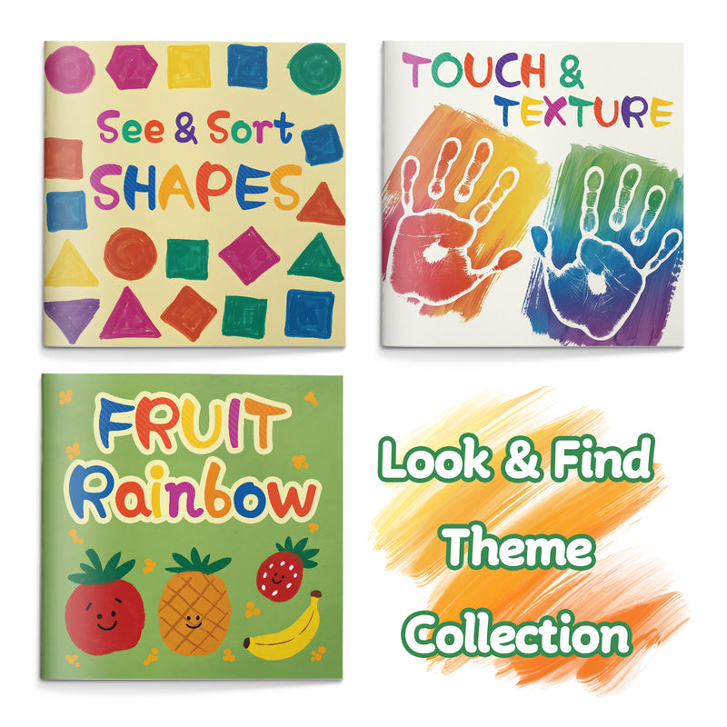 See and Sort Shapes Sensory Picture Book F + Touch and Texture Sensory Picture Book for + Fruit Rainbow Colors Picture Book for Todd: 3-Book main cover and printed book set view, image 1, bundle ISBN 9798900663456