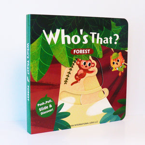 Who's That Forest push-slide board book cover