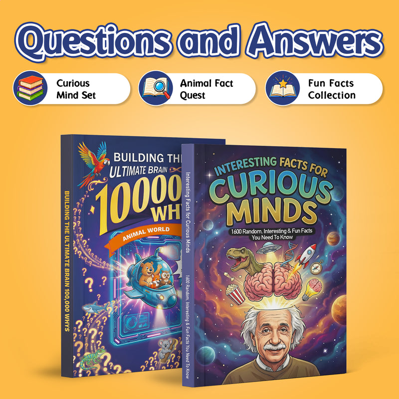 100000 Whys Animal World Science Book for + Interesting Facts for Curious Minds: 2-Book Set main cover and printed book set view, image 1, bundle ISBN 9798904660833