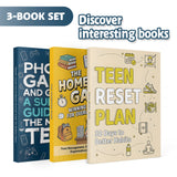 Teen Reset Plan 30 Days to Better Habits + Phones Games and Grades Survival Guide for + the Homework Game Study Skills Book for Te: 3-Book S main cover and printed book set view, image 1, bundle ISBN 9798900665856