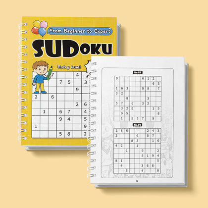 Children's sudoku book with progressive number-grid puzzle challenges