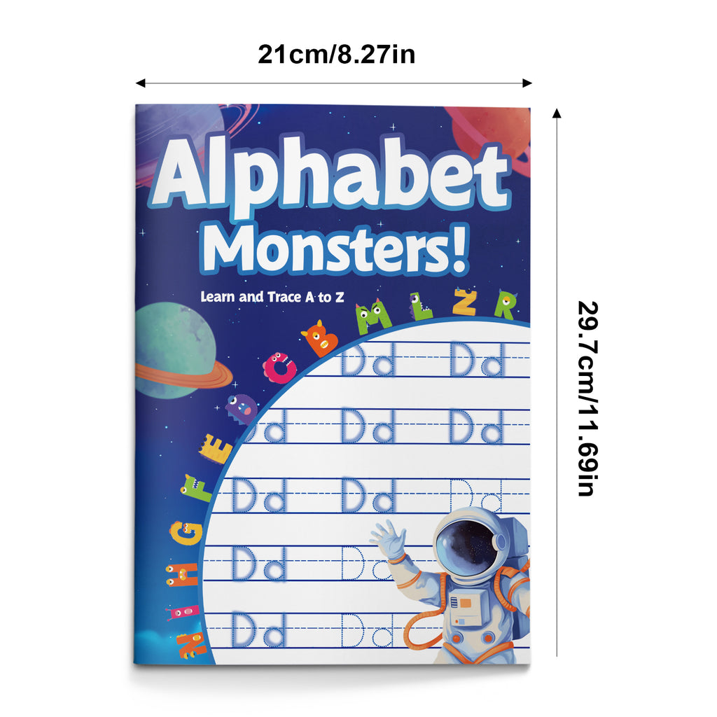 Monster themed alphabet tracing pages for kids