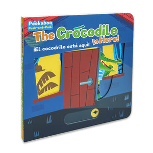 Toddler crocodile push-and-pull board book for animal vocabulary and fine motor skills