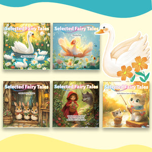 Selected Fairy Tales 5-Book Set for Kids, Children’s Picture Story Book Collection Featuring The Swan with Golden Feathers, Thumbelina, Little Bunny Be Good, Little Red Riding Hood, and Little Kitten Goes Fishing