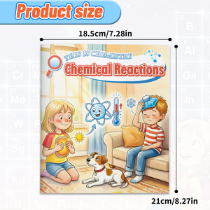 Children's chemistry book collection covering atoms, reactions, acids, bases, and energy