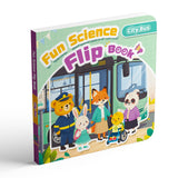 Children's flip book about city buses, public transport, and everyday science