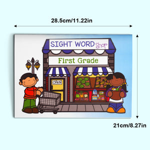 Children's sight word workbook with shopping list themes and word recognition