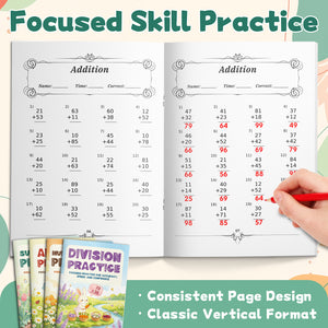 Spring Math Practice Workbook Set for Kids, Addition Subtraction Multiplication and Division Practice Books, Arithmetic Skills, Accuracy Speed Confidence, Homeschool and Elementary Learning