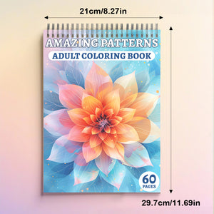 Amazing Patterns Adult Coloring Book, 60 Page Relaxing Art and Pattern Coloring Book for Adults with Floral Designs, Stress Relief, Mindful Creativity, and Calming Coloring Fun