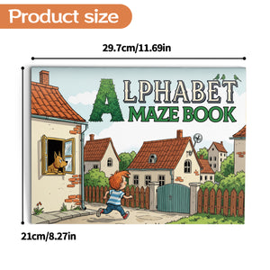Kids alphabet maze workbook with tracing paths