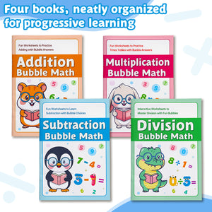 Four book math set with addition subtraction multiplication and division
