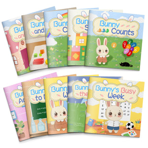 Early English Literacy Bunny 10-Book Set for Kids, Preschool Picture Book Collection for Colors, Counting, Shapes, Matching, Weather, Time, and Everyday Learning