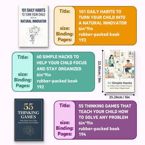 60 Simple Hacks to Help Your Child Focus a + 55 Thinking Games to Teach Your Child Prob + 101 Daily Habits for Young Innovators: 3-Book Set bundle detail image, image 2, bundle ISBN 9798904661724