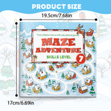 Snow village maze pages with winter pathfinding puzzles