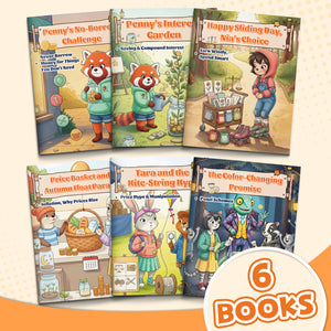 Children's finance story collection about saving, spending, interest, inflation, and scams