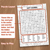 Printed brain games book for focus, relaxation, and vocabulary fun