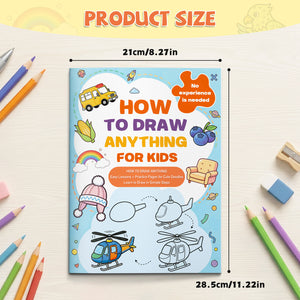 Children's drawing activity book set with cute doodles, animals, and everyday sketch lessons