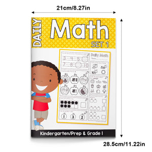 Children's daily math workbook for number words counting shapes and comparison