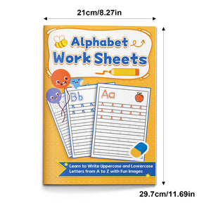 Printed alphabet worksheet book with Aa to Zz letters