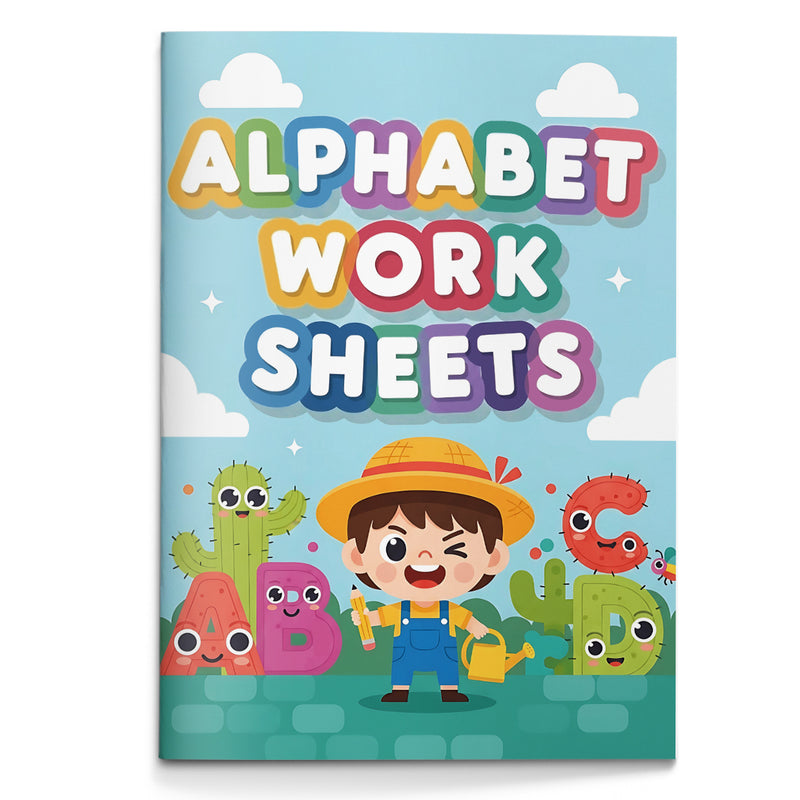 Alphabet Work Sheets trace color find workbook cover