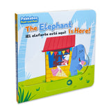 Toddler elephant push-and-pull board book for animal vocabulary and fine motor skills