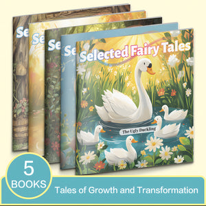 Selected Fairy Tales 5-Book Set for Kids, Children’s Picture Story Book Collection Featuring The Swan with Golden Feathers, Thumbelina, Little Bunny Be Good, Little Red Riding Hood, and Little Kitten Goes Fishing