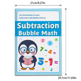 Kids subtraction workbook with bubble answer choices