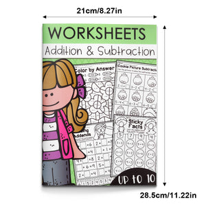 Children's visual addition workbook for picture counting and draw-count activities