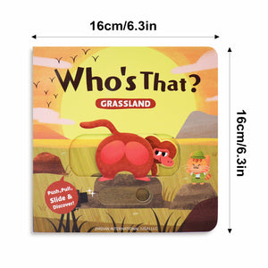 Toddler grassland animal board book with push, slide, and discover interaction