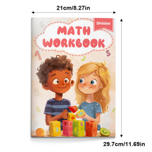 Children's division workbook with basic equation practice