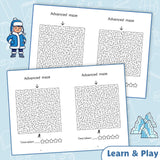 Printed advanced maze workbook with route planning challenges