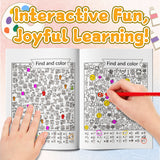 Printed preschool find-and-color activity book for observation practice