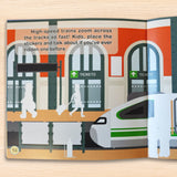 Printed preschool transportation vocabulary book with creative sticker play