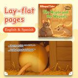 Lay-flat pages from The Mouse and the Weasel English-Spanish fable