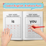 Kids tracing common sight words on lined handwriting pages