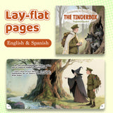 Lay-flat pages from The Tinderbox English and Spanish picture book