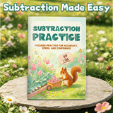 Printed early arithmetic workbook with subtraction drills