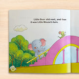 Printed preschool turn-taking book with creative sticker play