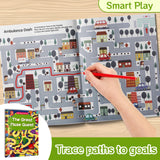 Printed screen-free maze activity book with path tracing puzzles