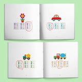 Printed visual thinking book with missing-piece shape games