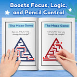 Printed preschool maze book for fine motor skills and shape recognition