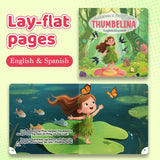 Lay-flat pages from Thumbelina English and Spanish picture book
