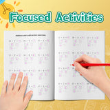 Printed early math practice book for sums differences and number facts