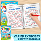 Printed pencil control workbook with beginner tracing exercises